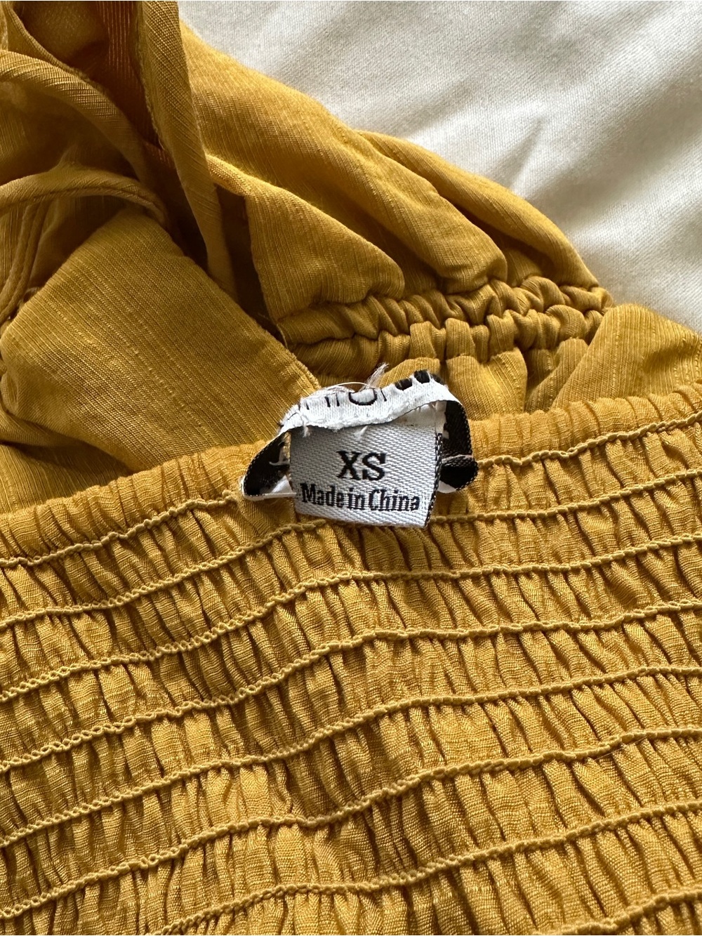 Mustard Drawstring Ruched Puff-Sleeve Crop Top - Picture 6 of 6